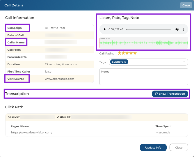 Improve your marketing strategy with Visual Visitor. Our Call Tracking feature identifies who's calling your business and which referral source and/or keywords directed the call.