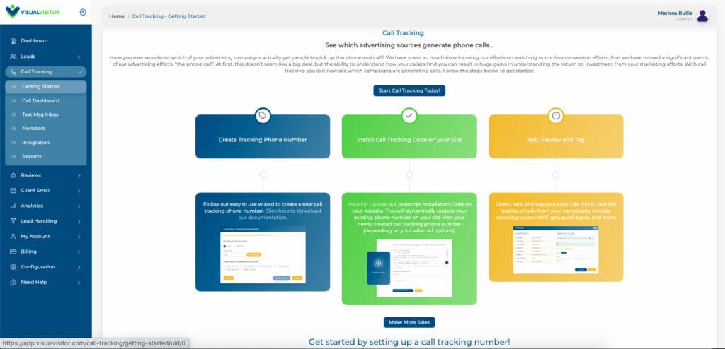 Take advantage of Visual Visitor's phone call tracker.