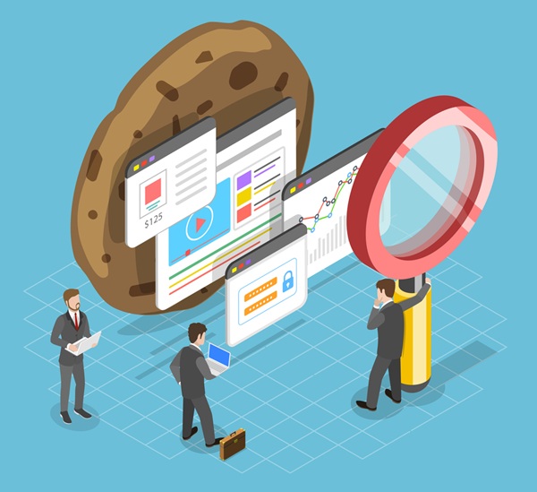 Web cookie tracking flat isometric vector concept.
